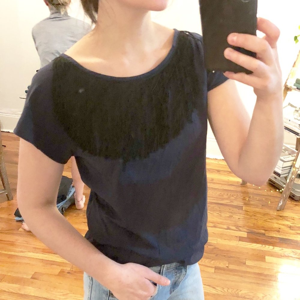 NWT 3.1 Philip Lim Navy 100% Cotton Backless Fringe Tee Shirt Top Dark Blue • S - Picture 9 of 12
